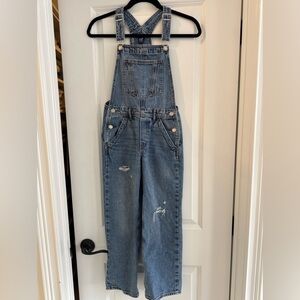 GAP Kids Size L (10–12) Distressed Denim Overalls Medium Wash Adjustable Straps